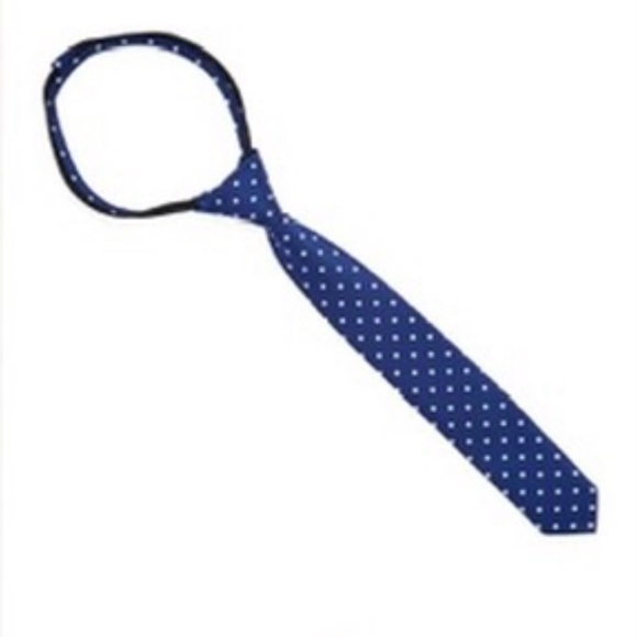 Boys Adjustable No-Tie Neck Tie - Hidden Zipper - Navy Blue & White Dot - Picture 5 of 6